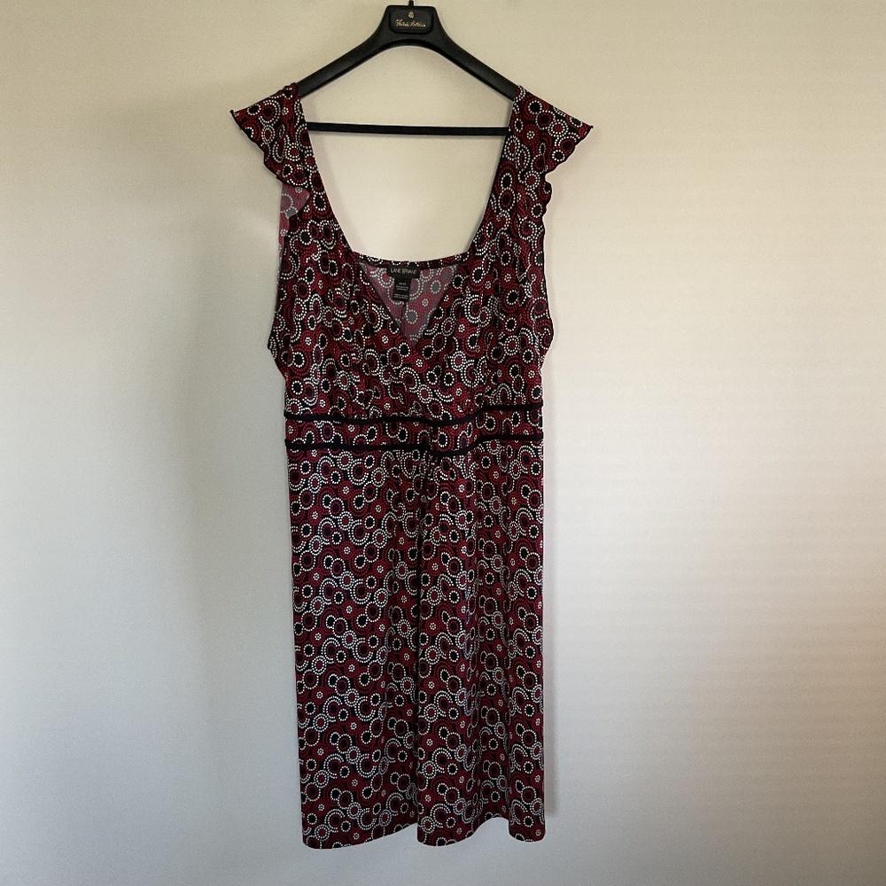 Lane Bryant Fit Flare Dress Sz 26/28 Black Red & White Dot Flutter Sleeve V Neck
